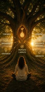 Marité Rodríguez guía a un equipo bajo el árbol del talento para conectar propósito, valores, innovación e inteligencia artificial con el impacto humano en la empresa.